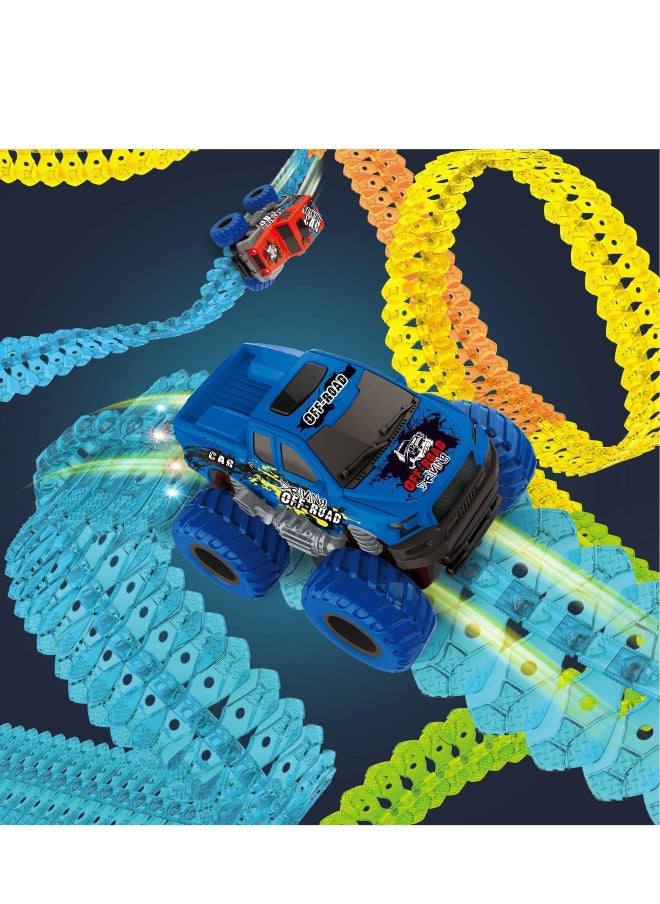 Race Track for Boys and Kids, 1set Flexible Changeable Magic Car Tracks Glow in The Dark, Toys for 3 4 5 6 Year Old Boys Girls with LED Light Up Race Car, Best Birthday Gifts