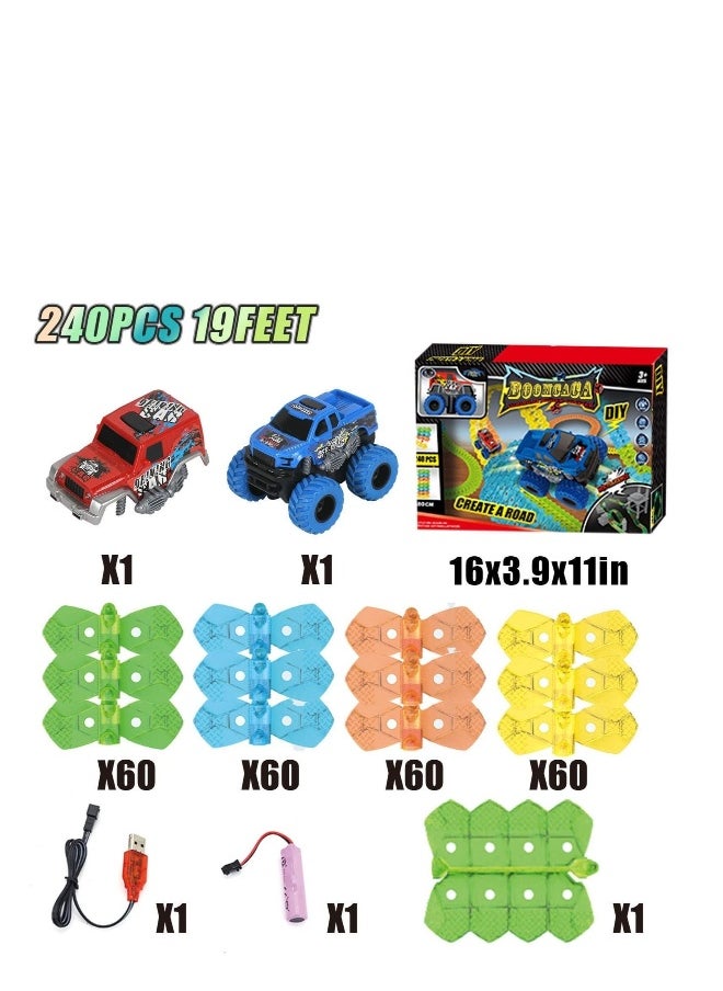 Race Track for Boys and Kids, 1set Flexible Changeable Magic Car Tracks Glow in The Dark, Toys for 3 4 5 6 Year Old Boys Girls with LED Light Up Race Car, Best Birthday Gifts