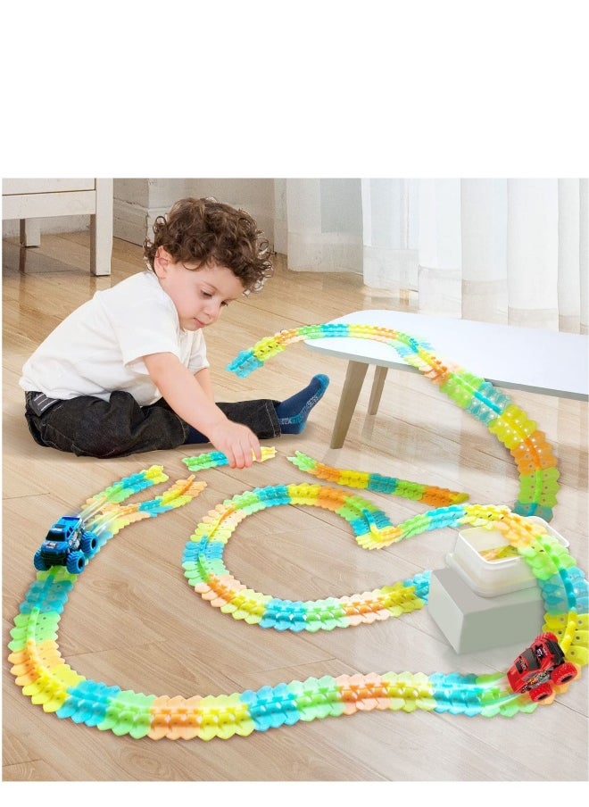 Race Track for Boys and Kids, 1set Flexible Changeable Magic Car Tracks Glow in The Dark, Toys for 3 4 5 6 Year Old Boys Girls with LED Light Up Race Car, Best Birthday Gifts