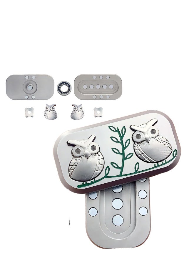 New Decompression Metal Fidget Slider,Men's EDC Hand Slider, Push Card Stress Relief Toys,Twig Sitting Owl Shape Design Fidget Toys,Office Desk Toys Gifts for Boyfriend and Father (Silver)