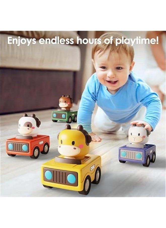Press to Go Car Toys for Toddlers 1-3, Baby Animal Racing Cars, Infant Play Vehicle Set, Baby Push Go Friction Car Toys for 6-9-12-18 Months, 1st Birthday Gifts for 1-2 Years Old Boys