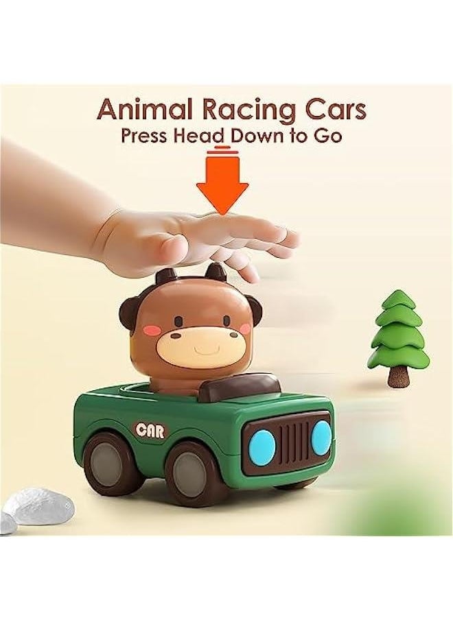 Press to Go Car Toys for Toddlers 1-3, Baby Animal Racing Cars, Infant Play Vehicle Set, Baby Push Go Friction Car Toys for 6-9-12-18 Months, 1st Birthday Gifts for 1-2 Years Old Boys
