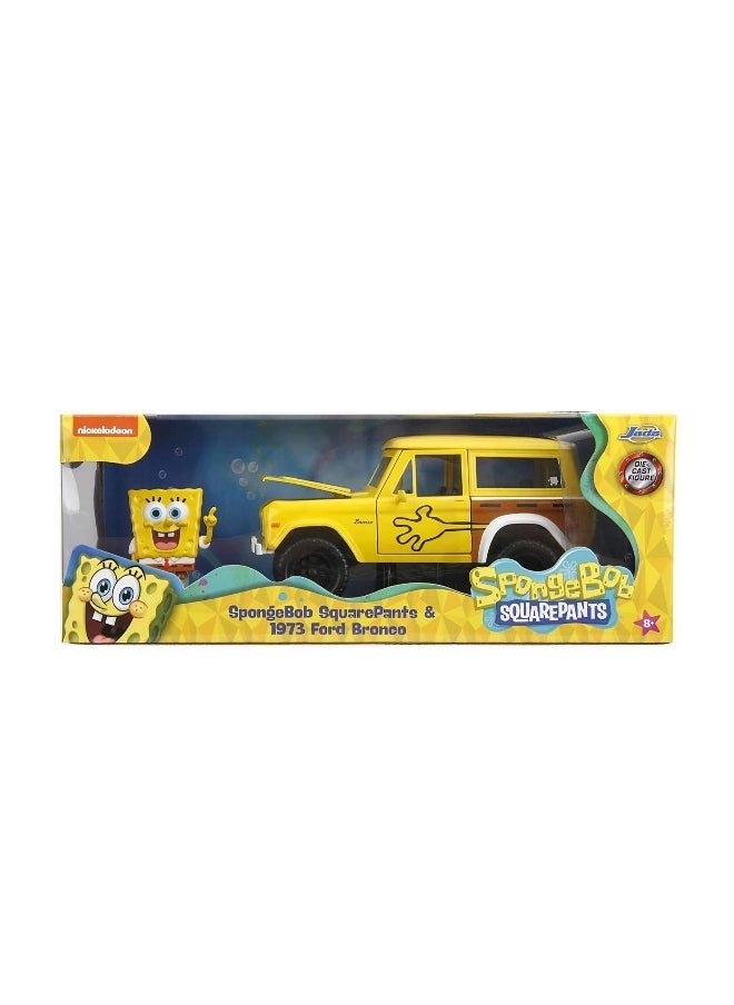 Jada SpongeBob SquarePants and 1973 Ford Bronco Die-Cast Car (1:24, Yellow)