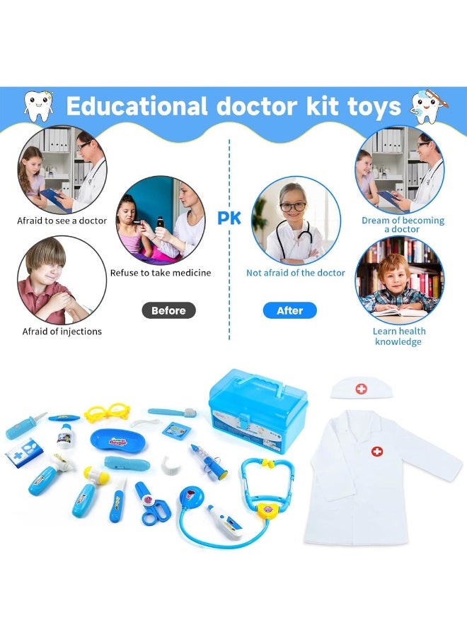 Doctor Kit Kids Toys 26 Pieces Dentist Kit Doctor Costume Role Play Set Pretend Play Medical Kit Dress Up Blue Doctor Kit