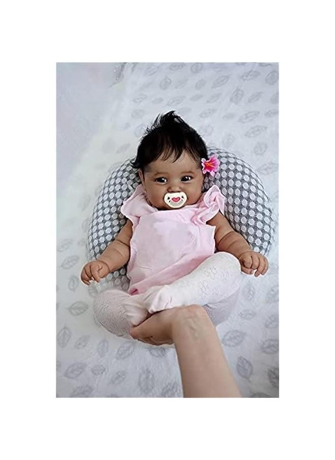 20 Inches So Truly African American Reborn Baby Doll with Soft Weighted Body Feel Real Sweet Smile Dark Brown Skin Newborn Realistic Girl Doll, A Moment in My Arms, Forever in My Heart