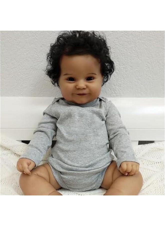Terabithia 20 African American Reborn Baby Doll, Soft Weighted Realistic Girl, Dark Brown Skin, Sweet Smile