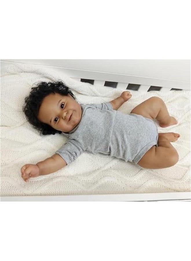 Terabithia 20 African American Reborn Baby Doll, Soft Weighted Realistic Girl, Dark Brown Skin, Sweet Smile