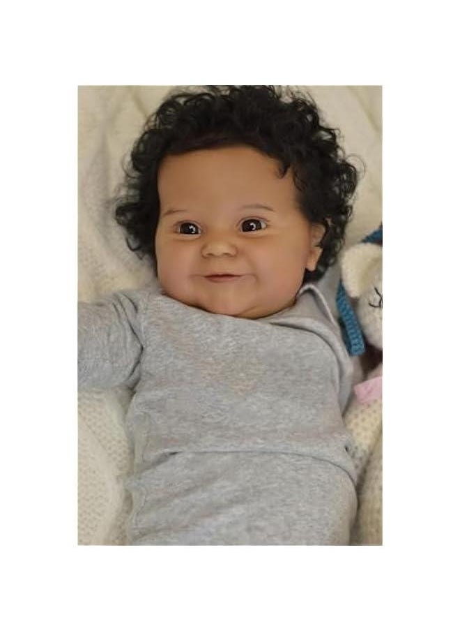 Terabithia 20 African American Reborn Baby Doll, Soft Weighted Realistic Girl, Dark Brown Skin, Sweet Smile