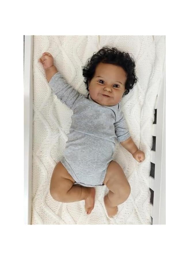 Terabithia 20 African American Reborn Baby Doll, Soft Weighted Realistic Girl, Dark Brown Skin, Sweet Smile