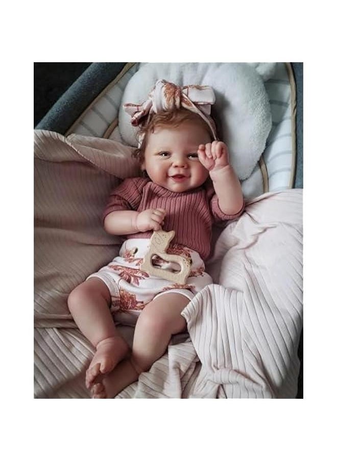 19Inches Hand Rooted Hair Lifelike Reborn Baby Dolls with Weighted Cloth Body and Vinyl Limbs Sweet Smiling Newborn Realistic Baby Dolls That Look Real and Feel Real