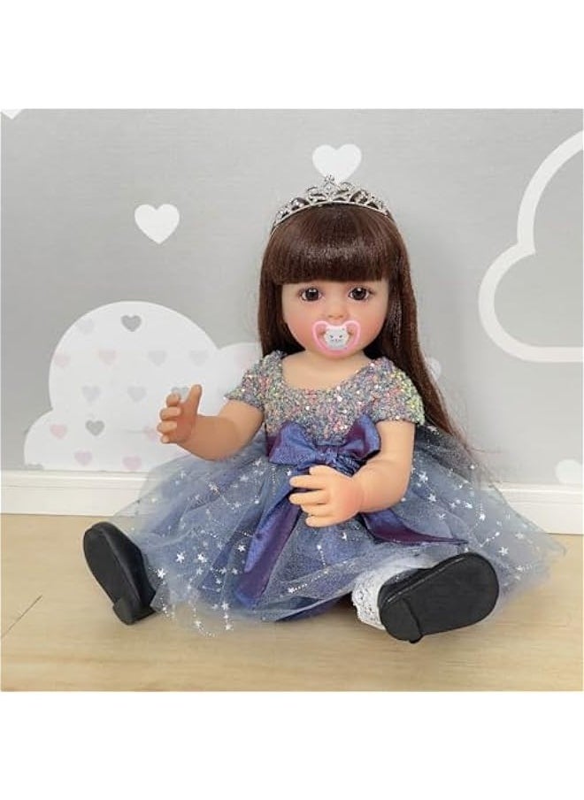 22 Inches Real Baby Size Long Hair So Truly Reborn Baby Doll Crafted in Full Body Vinyl Realistic Newborn Princess Toddler Dolls Washable for Girl