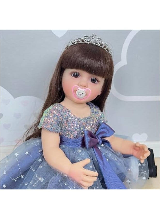 22 Inches Real Baby Size Long Hair So Truly Reborn Baby Doll Crafted in Full Body Vinyl Realistic Newborn Princess Toddler Dolls Washable for Girl