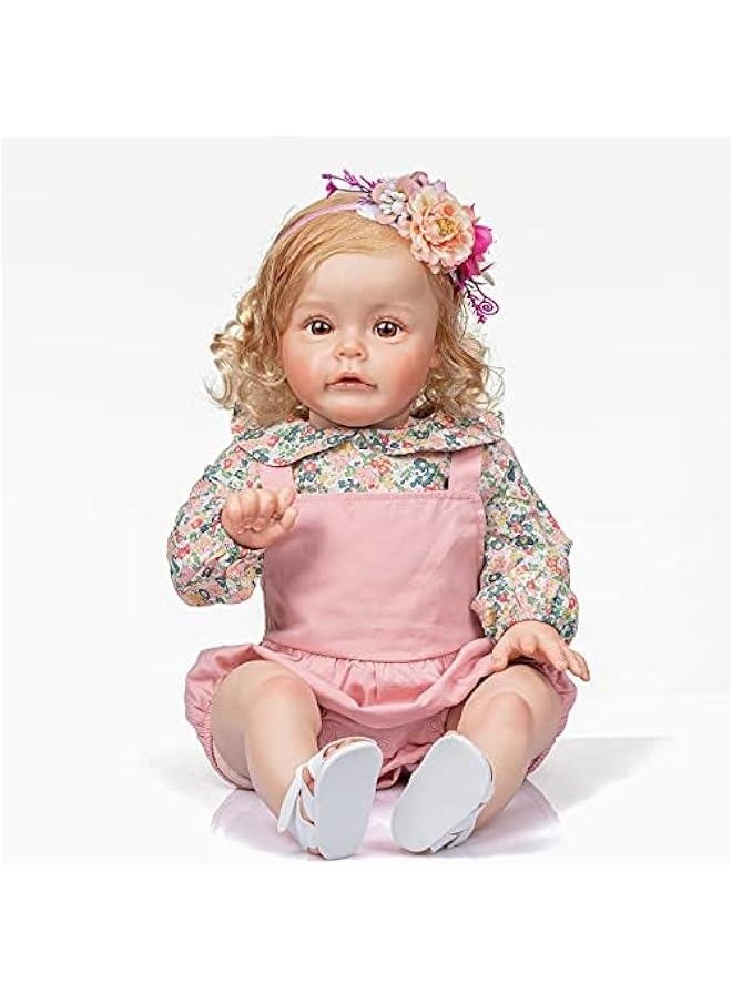 24 Inch 3-6 Month Real Baby Size Rooted Blond Hair Lifelike Newborn Toddler Girl Dolls with Soft Weighted Body Realistic Reborn Baby Doll Child Birthday Xmas Gift Set