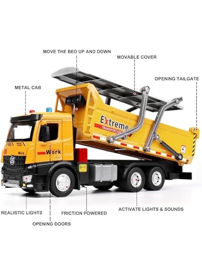 Dump Truck Toy for Kids 3-5,with Metal Cab,Kids Toy Cars with Lights and Sounds,Toy Truck Gift for Boy Age 2 3 4 5 Years Old
