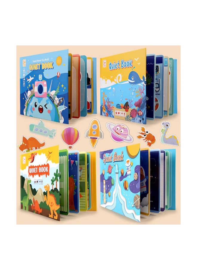 4-Pack DIY Quiet Book for Toddlers, Montessori Busy Book for Kids to Enhance Learning Skills with Dinosaur, Sea, and Space Activities - Educational Toys for Preschool Development.
