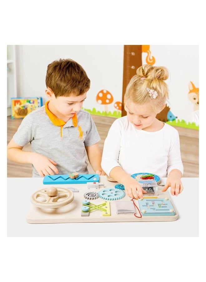 Wooden Montessori Busy Board, for Toddlers Play, Educational Toys Preschool Learning Activities, Motor Skills Travel Toy Gifts, Kids Boys Girls(1 Pack)