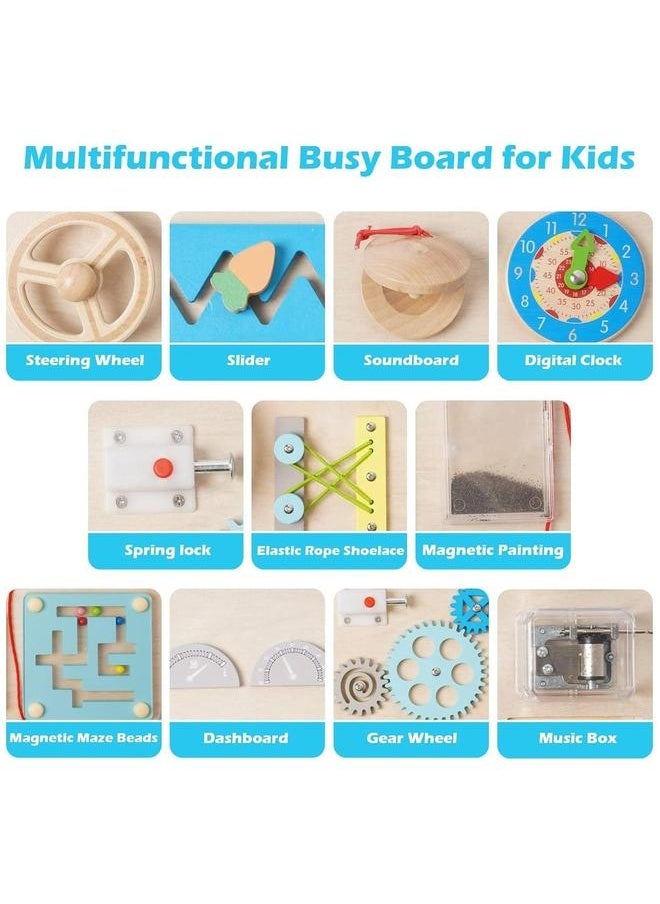 Wooden Montessori Busy Board, for Toddlers Play, Educational Toys Preschool Learning Activities, Motor Skills Travel Toy Gifts, Kids Boys Girls(1 Pack)