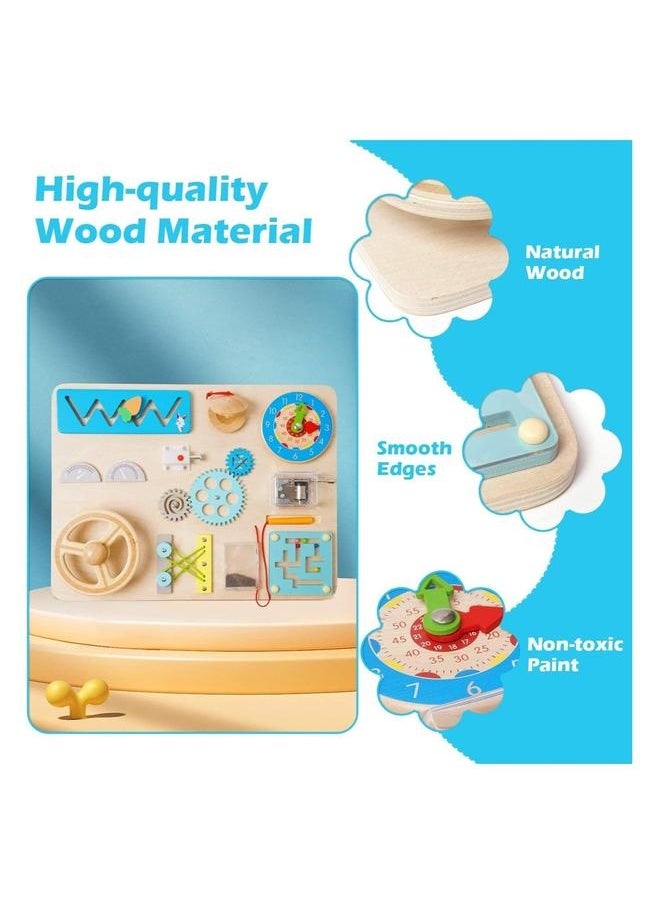 Wooden Montessori Busy Board, for Toddlers Play, Educational Toys Preschool Learning Activities, Motor Skills Travel Toy Gifts, Kids Boys Girls(1 Pack)
