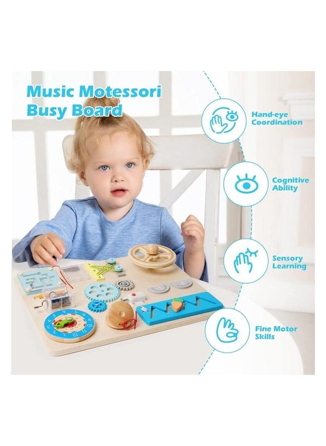 Wooden Montessori Busy Board, for Toddlers Play, Educational Toys Preschool Learning Activities, Motor Skills Travel Toy Gifts, Kids Boys Girls(1 Pack)