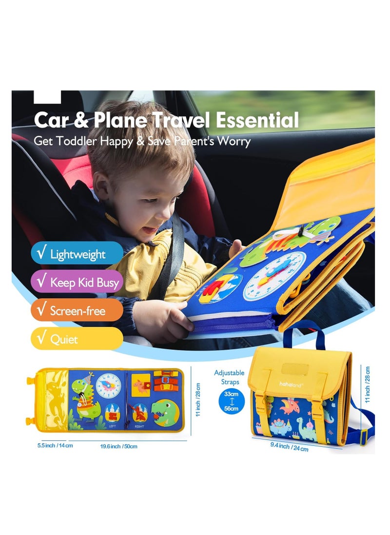 Felt Learning Board, Toddler Toys Busy Board, Early Childhood Schoolbag, Montessori Toys, Busy Book Sensory Toys, Dinosaur Theme, 18 in 1 Preschool Learning Activities With 12 Life Skills, Blue