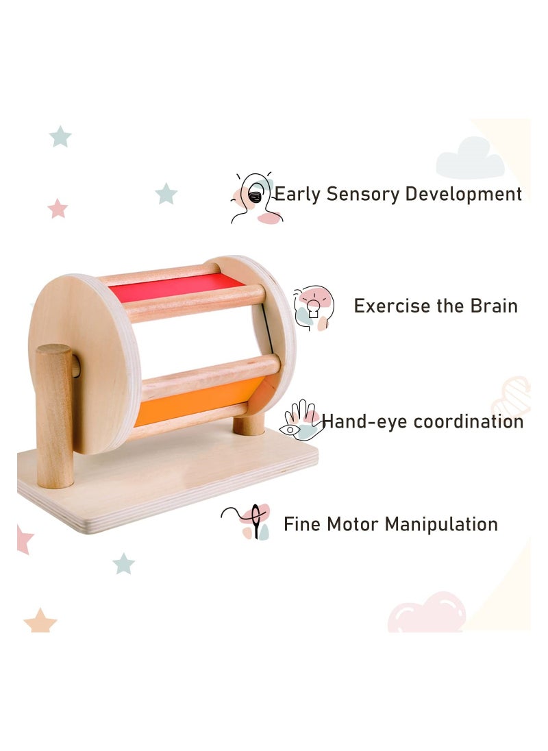 Montessori Spinning Drum Toy for 6 Month Baby Infant, Infant Developmental Wooden Toy Montessori-inspired Baby Toy Educational Spinning Drum Montessori Toy for Boy Girls Christmas Birthday Gift
