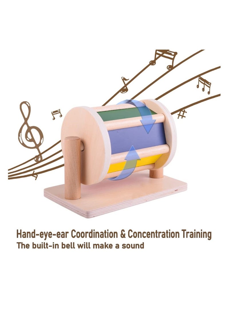 Montessori Spinning Drum Toy for 6 Month Baby Infant, Infant Developmental Wooden Toy Montessori-inspired Baby Toy Educational Spinning Drum Montessori Toy for Boy Girls Christmas Birthday Gift