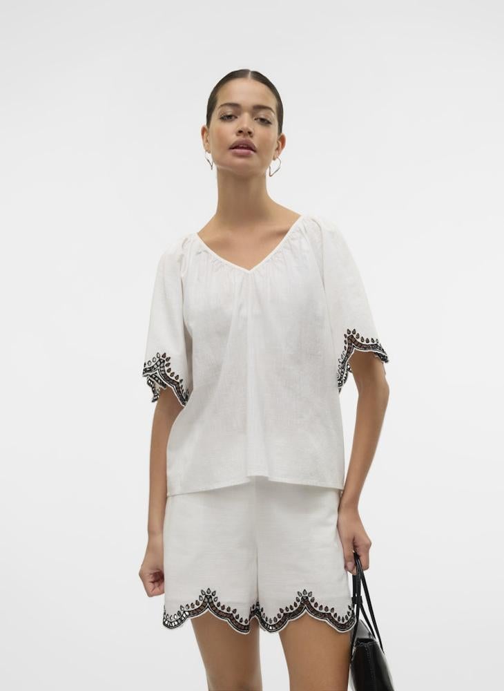 V-Neck Drawstring Detailed Top