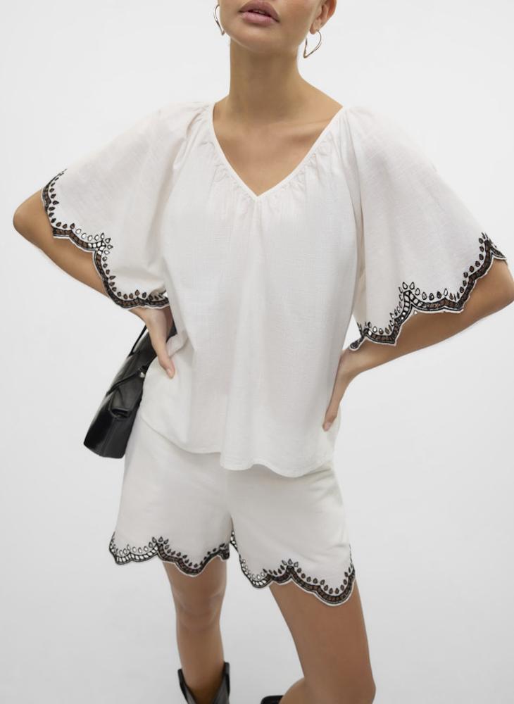 V-Neck Drawstring Detailed Top