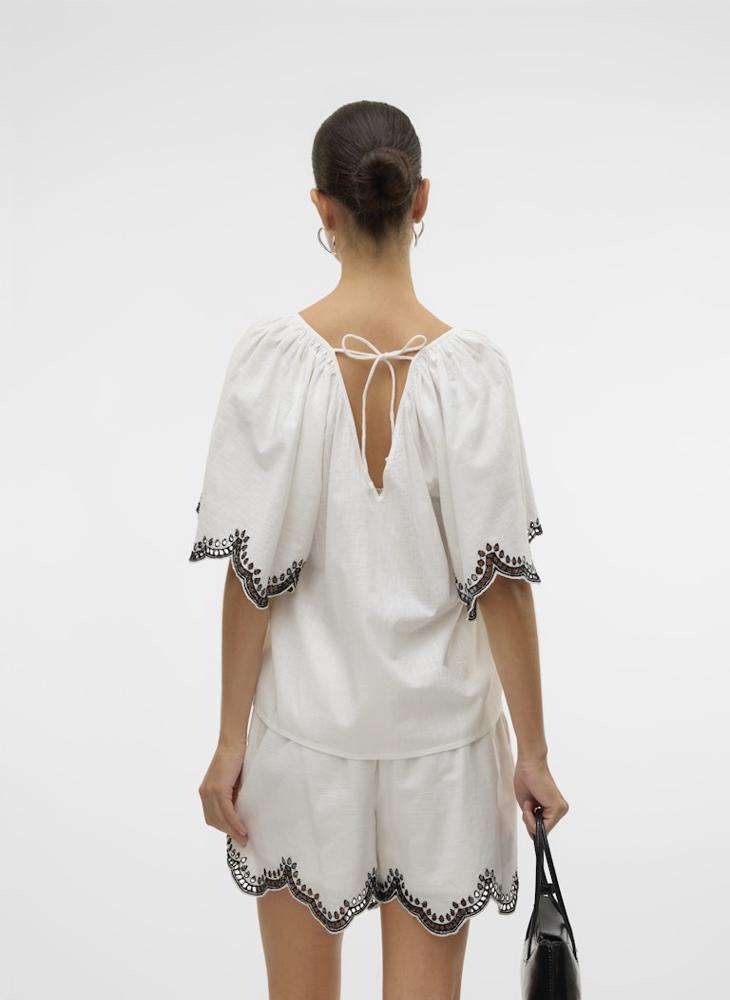 V-Neck Drawstring Detailed Top