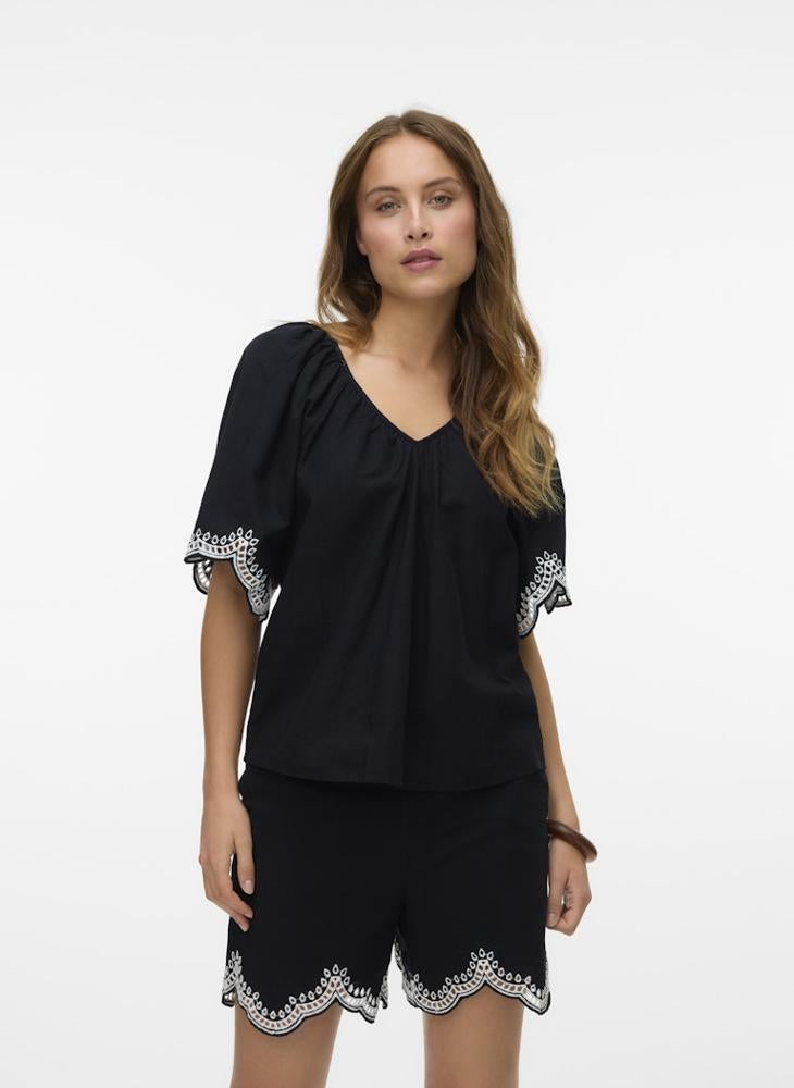 V-Neck Drawstring Detailed Top