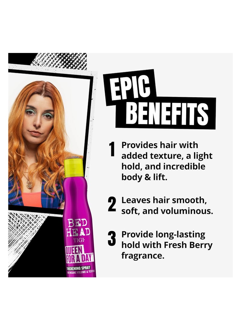 Bed Head by TIGI Queen For A Day Volume Spray, Texture Spray for Hair, Hair Thickening Spray for Fine, Flat And Thin Hair - 311 ml