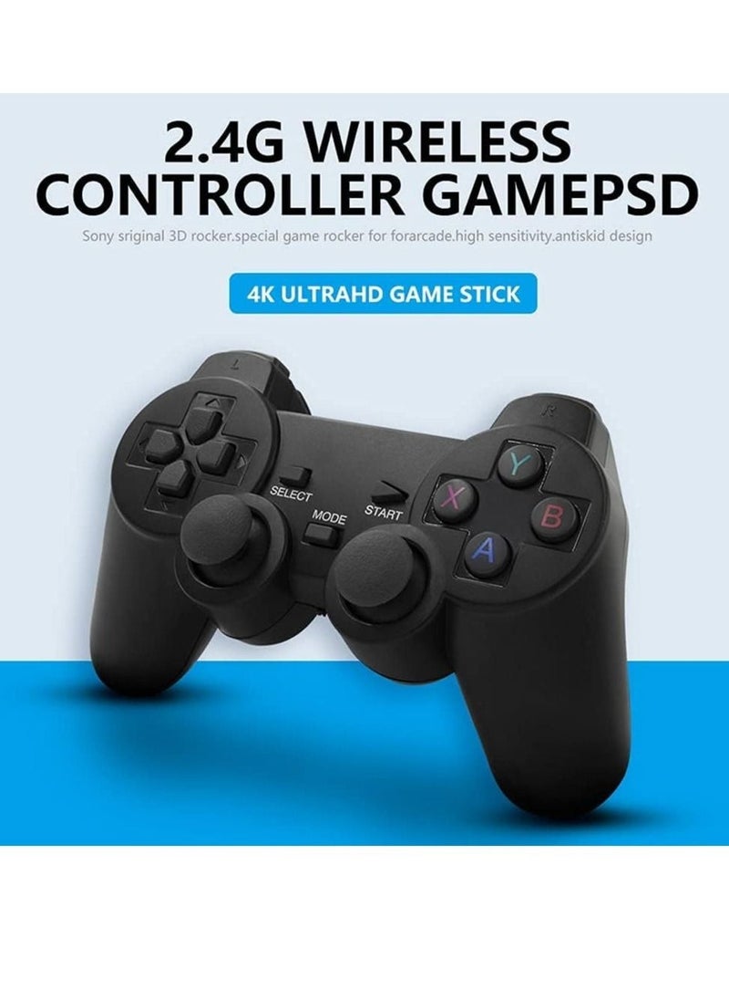 4K game console with dual 2.4G wireless controllers, plug-and-play video game stick, built-in 3,500 games, 9 classic emulators, high-definition HDMI output for TV