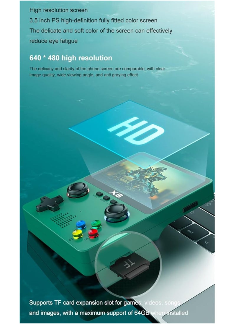 X6 Handheld Game Console, Retro Game Console, Supports TV Output, Built-in 32GB Cassic Games (10000+), 3.5-inch OCA IPS Screen, Dual 3D Joystick, 11 Emulators (Black)