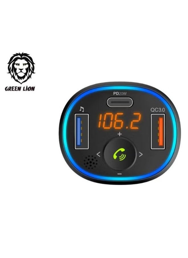 Green Lion FM Transmitter Car Kit with Bluetooth, Dual USB Ports, and QC3.0 + PD 20W – 38W Output
