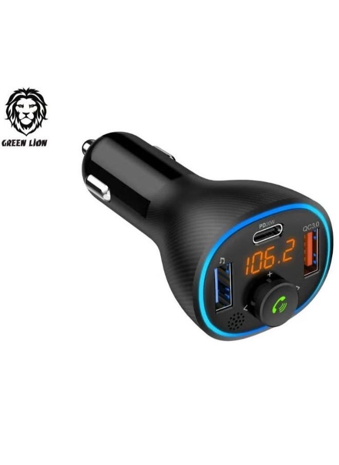 Green Lion FM Transmitter Car Kit with Bluetooth, Dual USB Ports, and QC3.0 + PD 20W – 38W Output