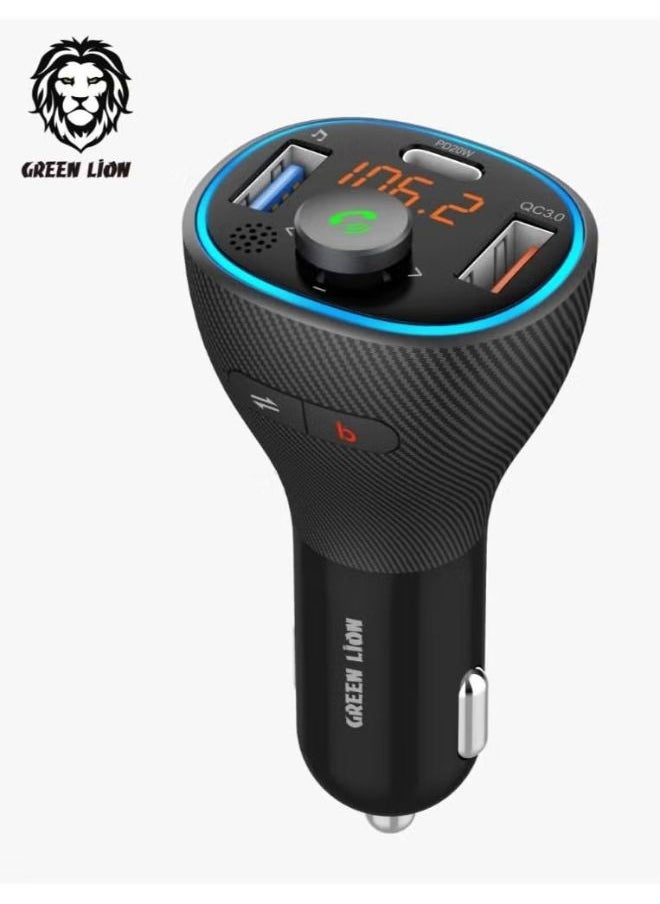 Green Lion FM Transmitter Car Kit with Bluetooth, Dual USB Ports, and QC3.0 + PD 20W – 38W Output