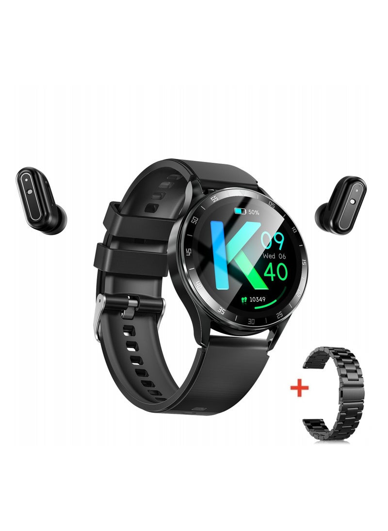 2-in-1 Smartwatch with TWS Bluetooth Earphones – Wireless Dual-Ear HD Calls, Music Playback, IP67 Waterproof, 1.39