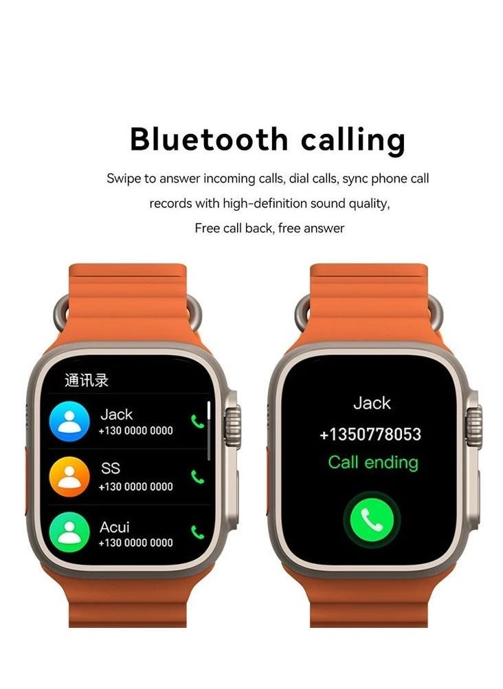 2022 New S8 ultra Smartwatch Series 8 I S8 49mm 1.99 Inch Screen 4 Small Game Dual Straps Ultra8 Smart Watch with Silicone + Nylon Strap (Orange)