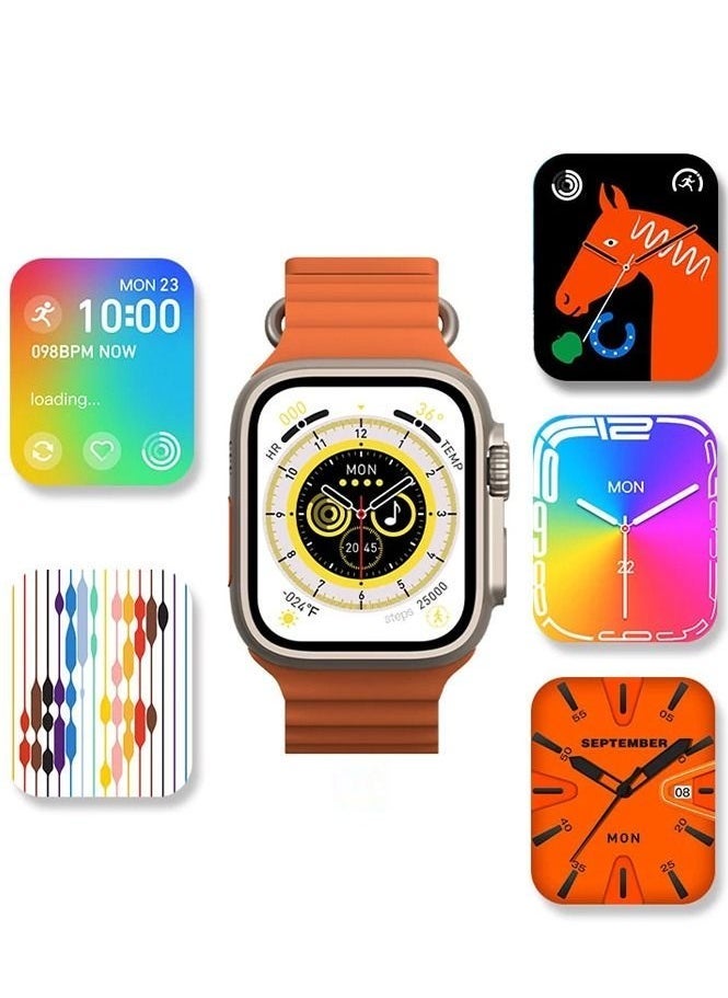 2022 New S8 ultra Smartwatch Series 8 I S8 49mm 1.99 Inch Screen 4 Small Game Dual Straps Ultra8 Smart Watch with Silicone + Nylon Strap (Orange)