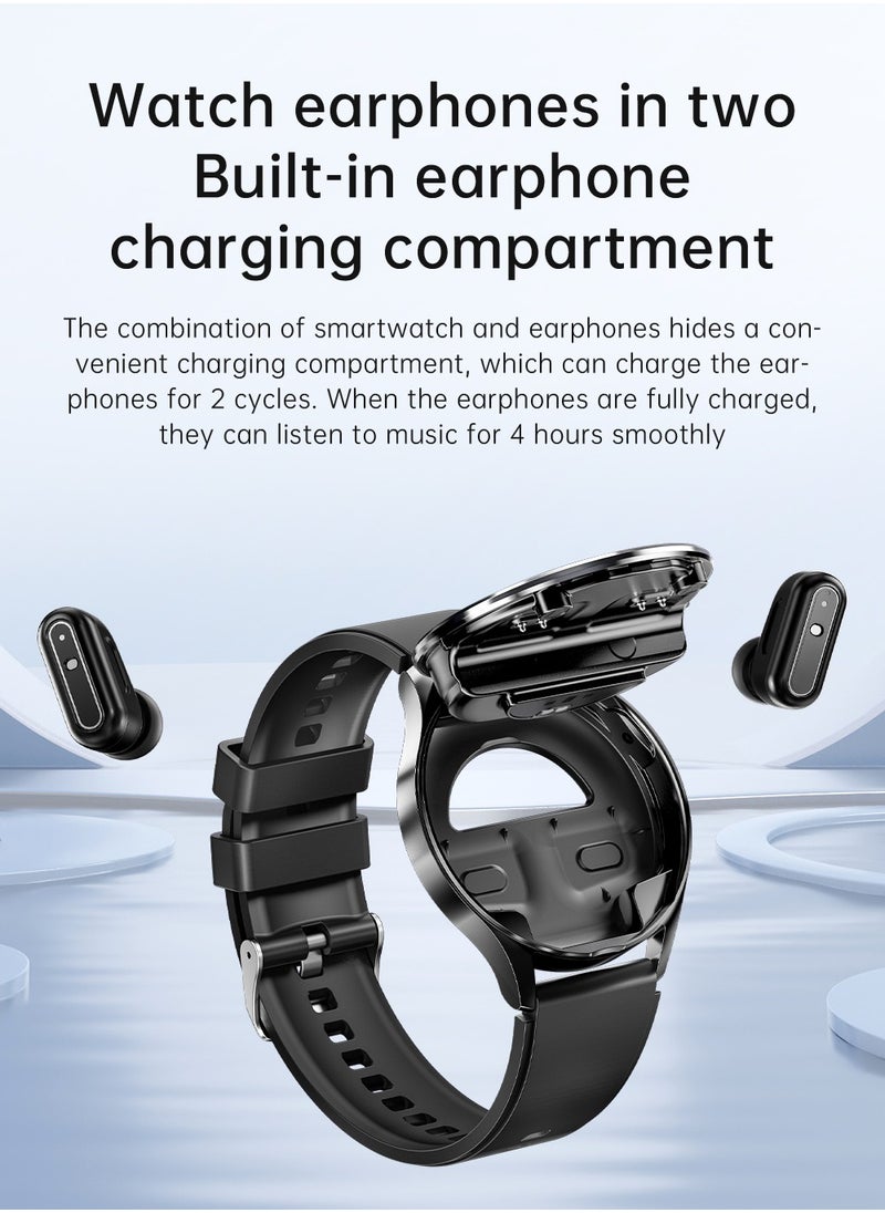 2-in-1 Smartwatch with TWS Bluetooth Earphones – Wireless Dual-Ear HD Calls, Music Playback, IP67 Waterproof, 1.39