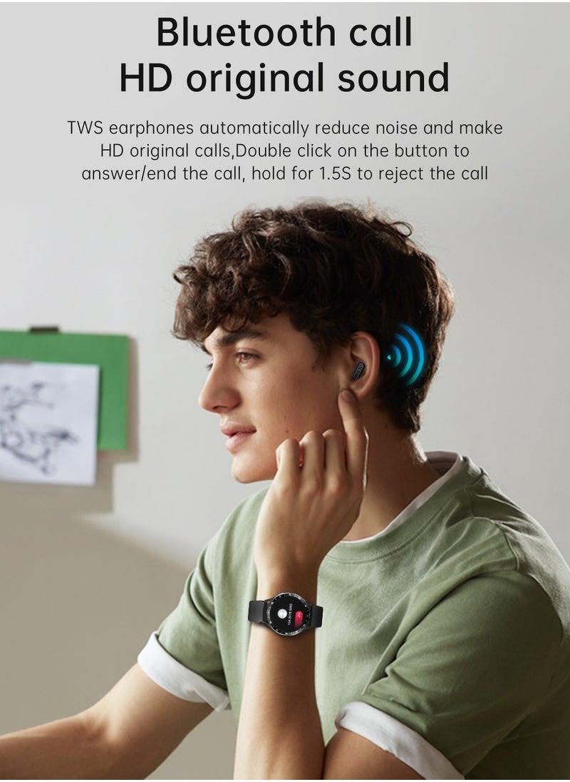2-in-1 Smartwatch with TWS Bluetooth Earphones – Wireless Dual-Ear HD Calls, Music Playback, IP67 Waterproof, 1.39