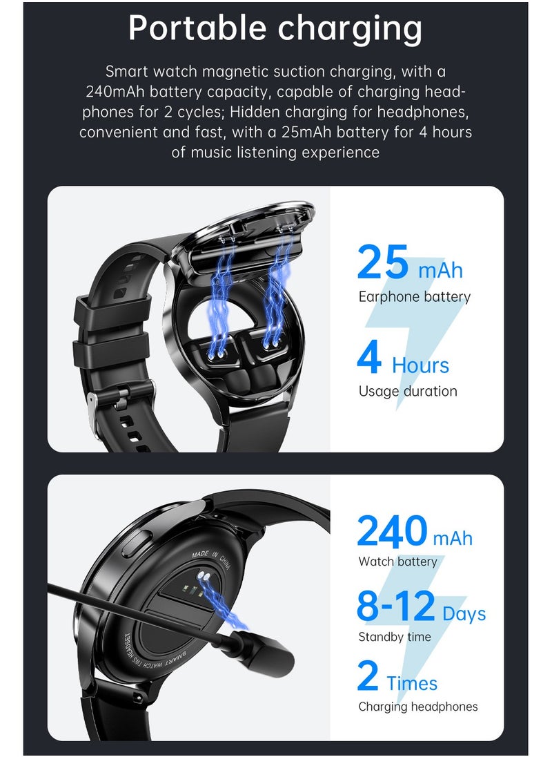 2-in-1 Smartwatch with TWS Bluetooth Earphones – Wireless Dual-Ear HD Calls, Music Playback, IP67 Waterproof, 1.39