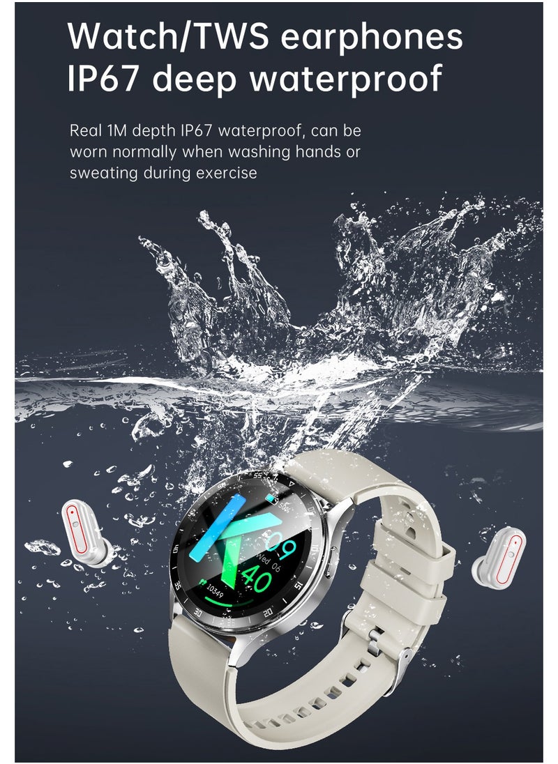 2-in-1 Smartwatch with TWS Bluetooth Earphones – Wireless Dual-Ear HD Calls, Music Playback, IP67 Waterproof, 1.39