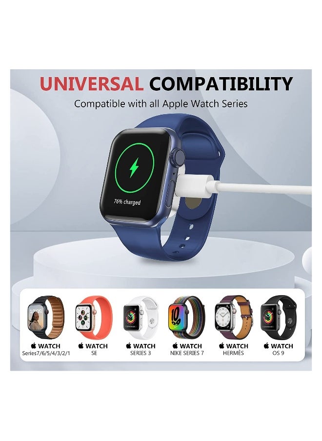 Magnetic Wireless Charger for Apple Watch Series 7/6/5/4/3/2/1/SE, Dual Port Mini Charger with USB Adapter, Fast Charging Keychain for Travel (Silver)