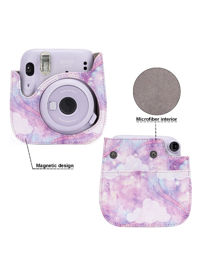 Protective  Portable Case Compatible with fujifilm instax Mini 11/ 9/ 8/ 8+ Instant Film Camera with Accessory Pocket and Adjustable Strap (Starry sky Pink)