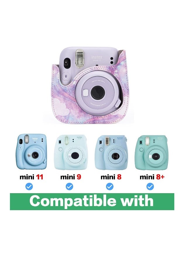 Protective  Portable Case Compatible with fujifilm instax Mini 11/ 9/ 8/ 8+ Instant Film Camera with Accessory Pocket and Adjustable Strap (Starry sky Pink)