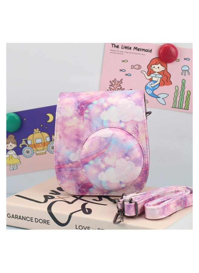 Protective  Portable Case Compatible with fujifilm instax Mini 11/ 9/ 8/ 8+ Instant Film Camera with Accessory Pocket and Adjustable Strap (Starry sky Pink)