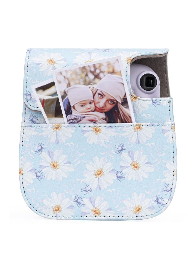 Protective  Portable Case Compatible with fujifilm instax Mini 11/ 9/ 8/ 8+ Instant Film Camera with Accessory Pocket and Adjustable Strap (Flowers Light Blue)