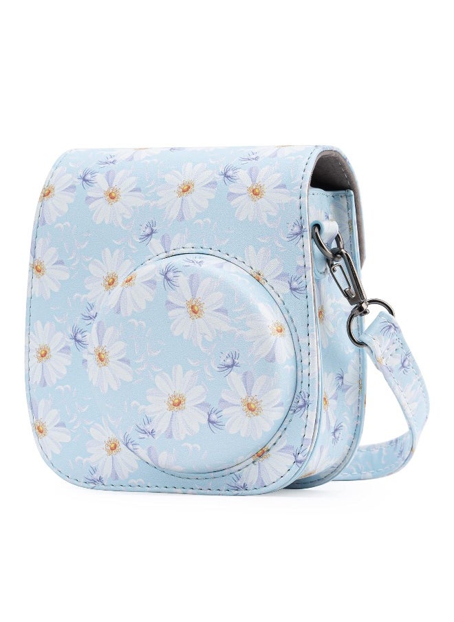 Protective  Portable Case Compatible with fujifilm instax Mini 11/ 9/ 8/ 8+ Instant Film Camera with Accessory Pocket and Adjustable Strap (Flowers Light Blue)