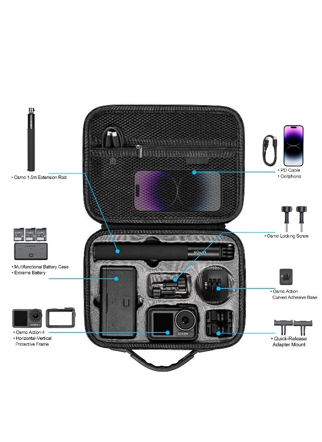 Carrying Case for Osmo Action 3, for DJI Osmo Action 3/Action 4 Camera Accessories Hard Shell Bag Travel Case Compatible with DJI Action 3/Action 4 Adventure Combo